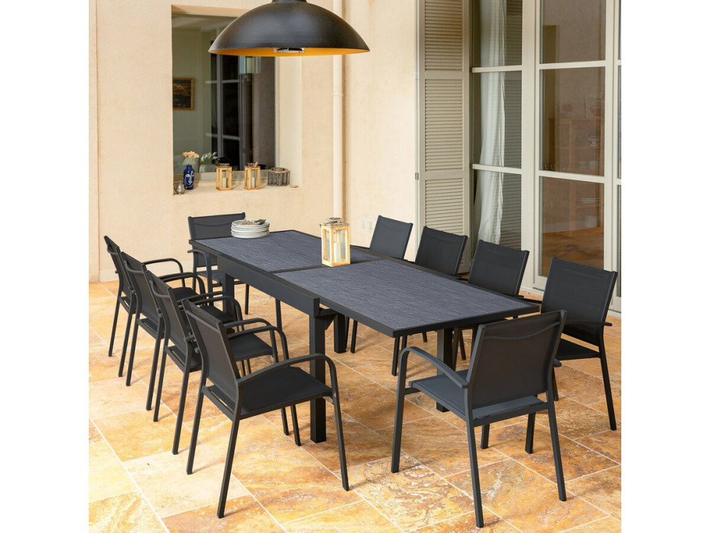 Table jardin en aluminium extensible "Lagos" - 200/320 x 105 x 76 cm - Noir