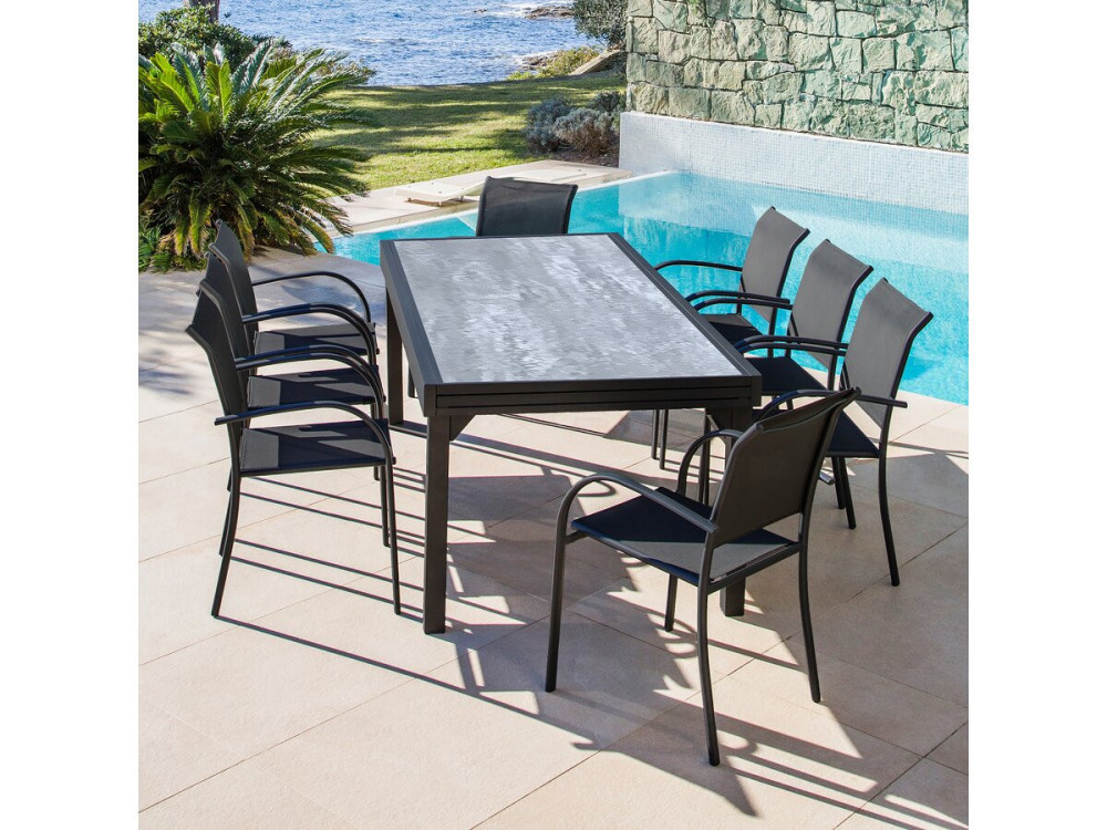 Table de jardin en aluminium extensible "Lagos" - 140/280 x 90 x 76 cm - Gris
