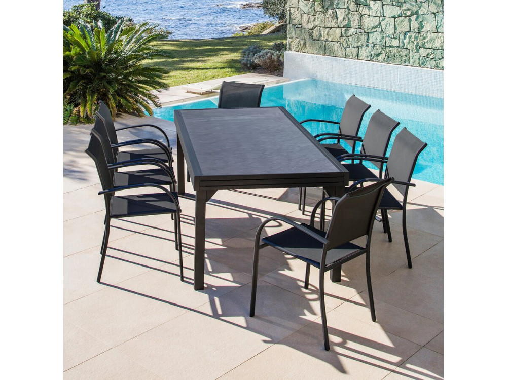Table de jardin en aluminium extensible "Lagos" - 140/280 x 90 x 76 cm - Noir