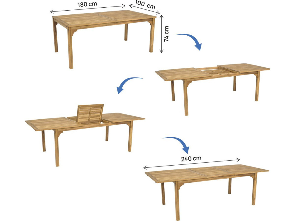 Table de jardin extensible en bois 180/240 cm "Valladolid" – 6 à 10 places - Marron