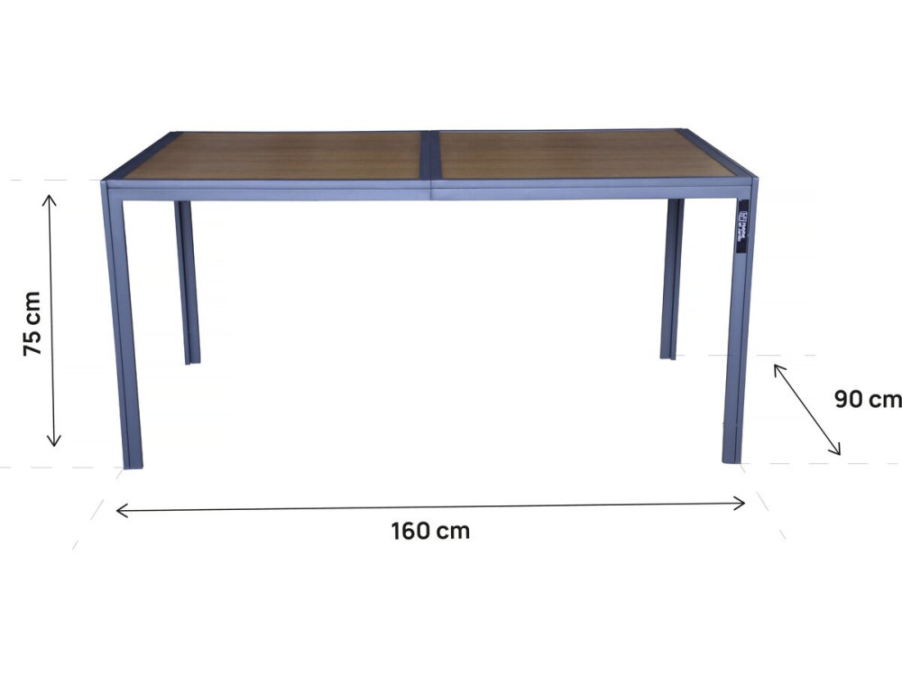 Table de jardin métal imitation bois "Tossa" - 160 x 90 x 75 cm - Marron