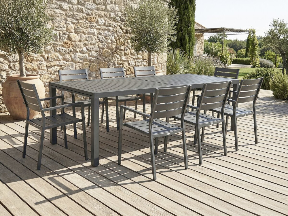 Table de jardin extensible en métal "Salou" - 240/300 x 100 x 75 cm - Gris