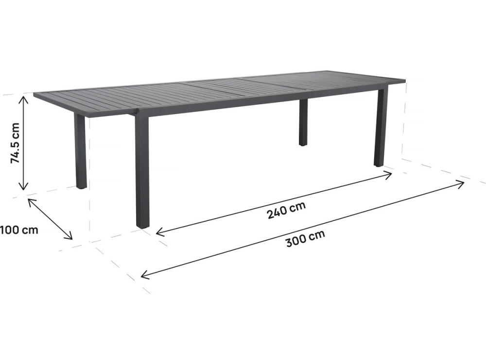 Table de jardin extensible en métal "Salou" - 240/300 x 100 x 75 cm - Gris