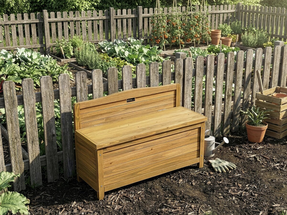 Banc coffre de jardin en bois "Ben" - 90 x 33 x 60 cm - Marron