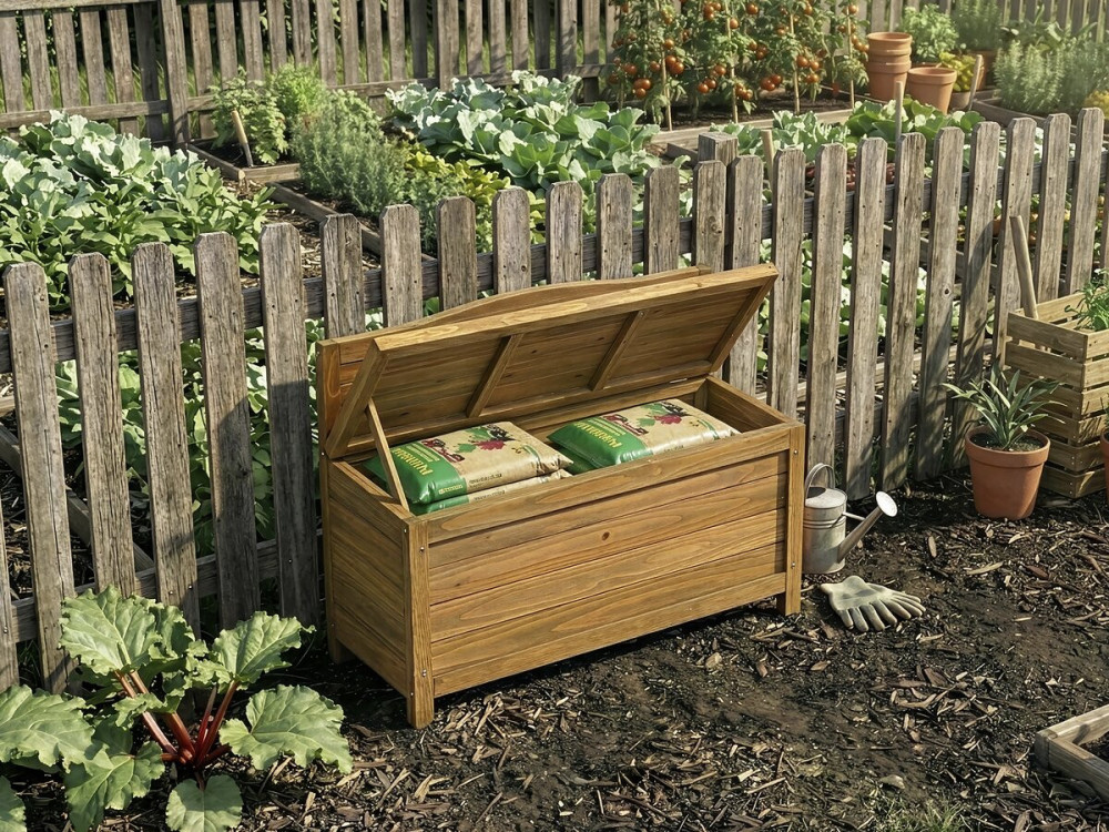 Banc coffre de jardin en bois "Ben" - 90 x 33 x 60 cm - Marron