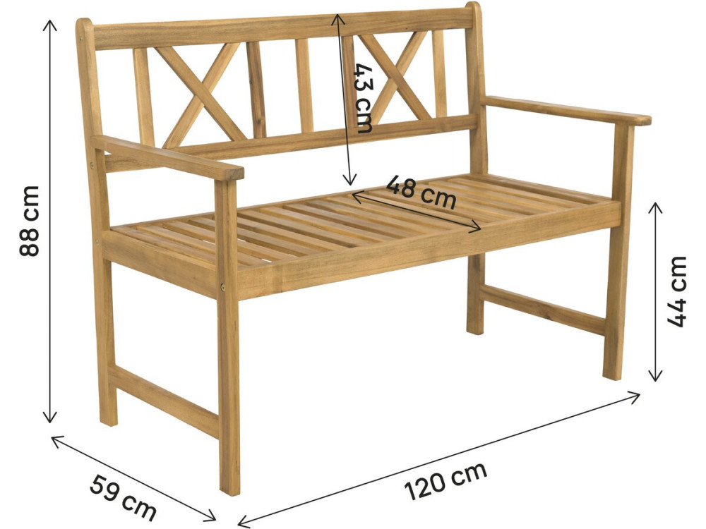 Banc de jardin en bois 120 cm "Surabaya" - 2 places - Marron