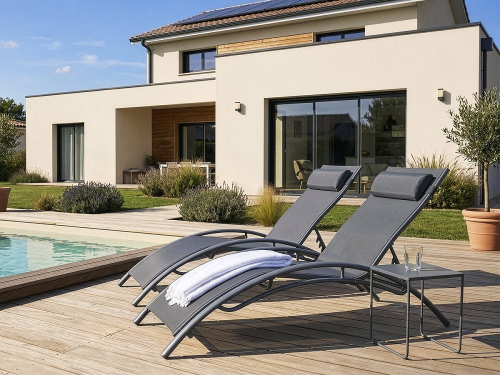 Bain de soleil en aluminium "Beauty" - Phoenix - Gris foncé / Argenté - Lot de 2