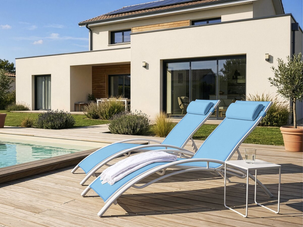 Bain de soleil en aluminium "Beauty" - Phoenix - Bleu - Lot de 2