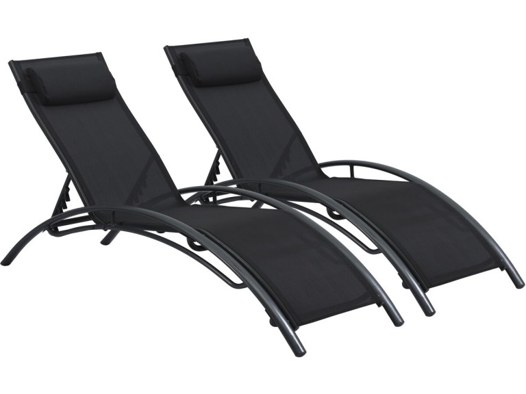 Lot de 2 bains de soleil en aluminium Beauty "Phoenix" - Noir