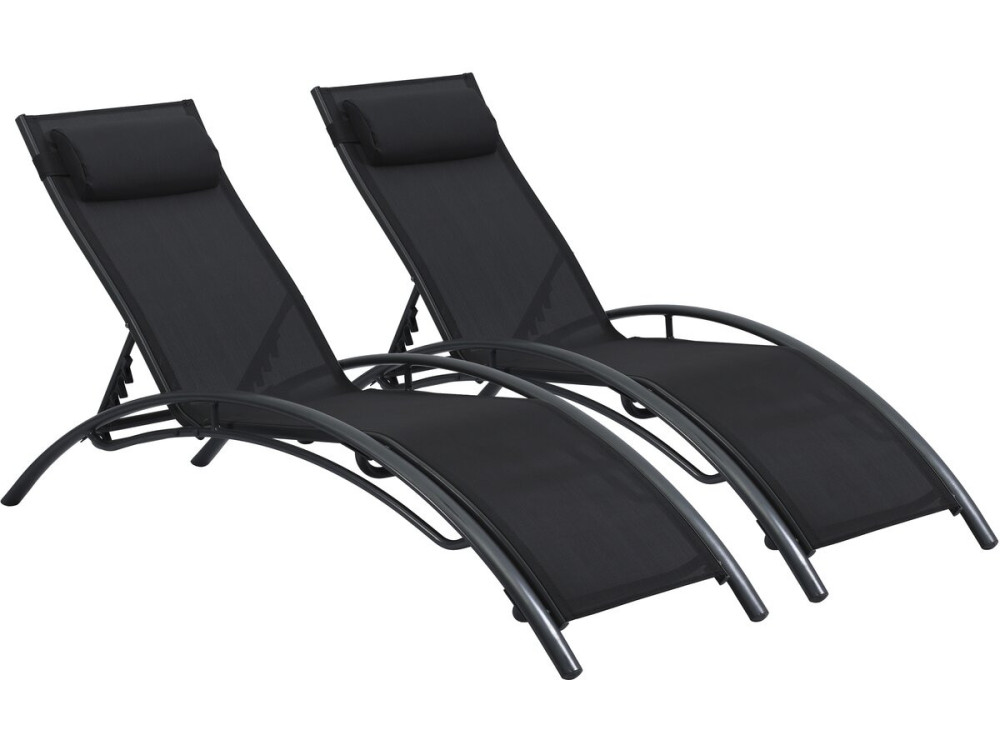 Lot de 2 bains de soleil en aluminium Beauty "Phoenix" - Noir