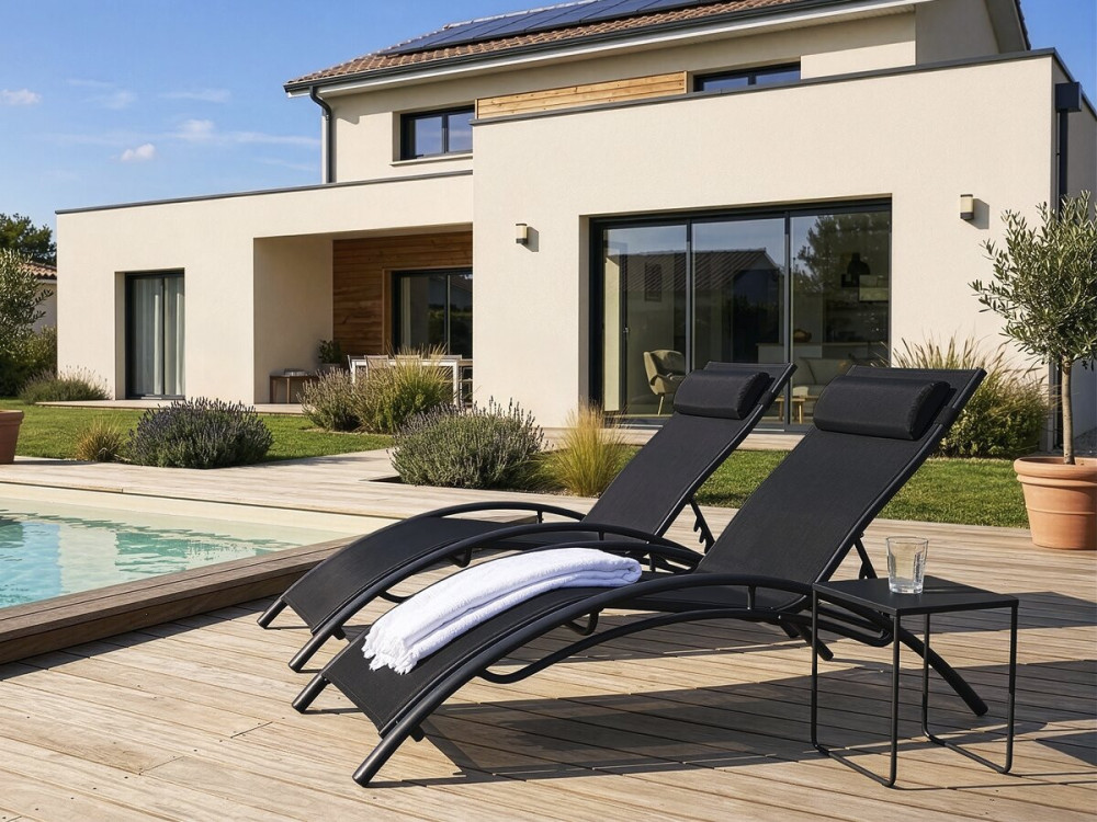 Lot de 2 bains de soleil en aluminium Beauty "Phoenix" - Noir