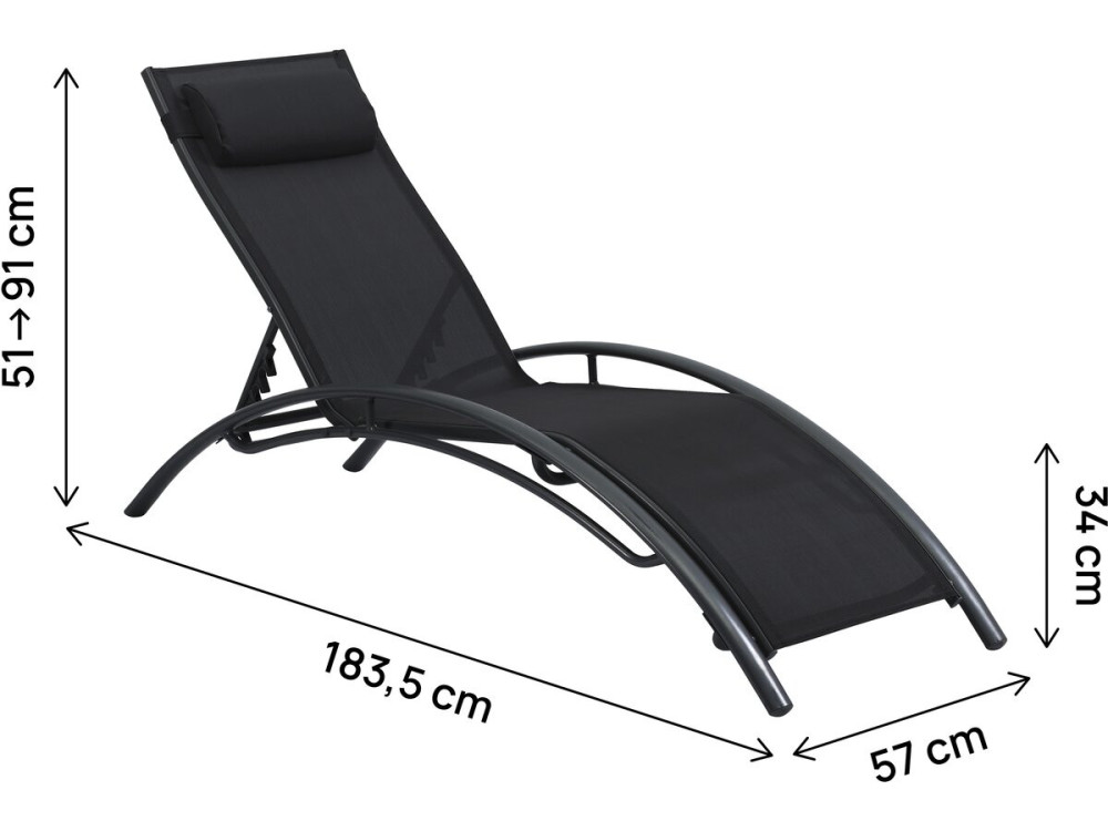 Lot de 2 bains de soleil en aluminium Beauty "Phoenix" - Noir