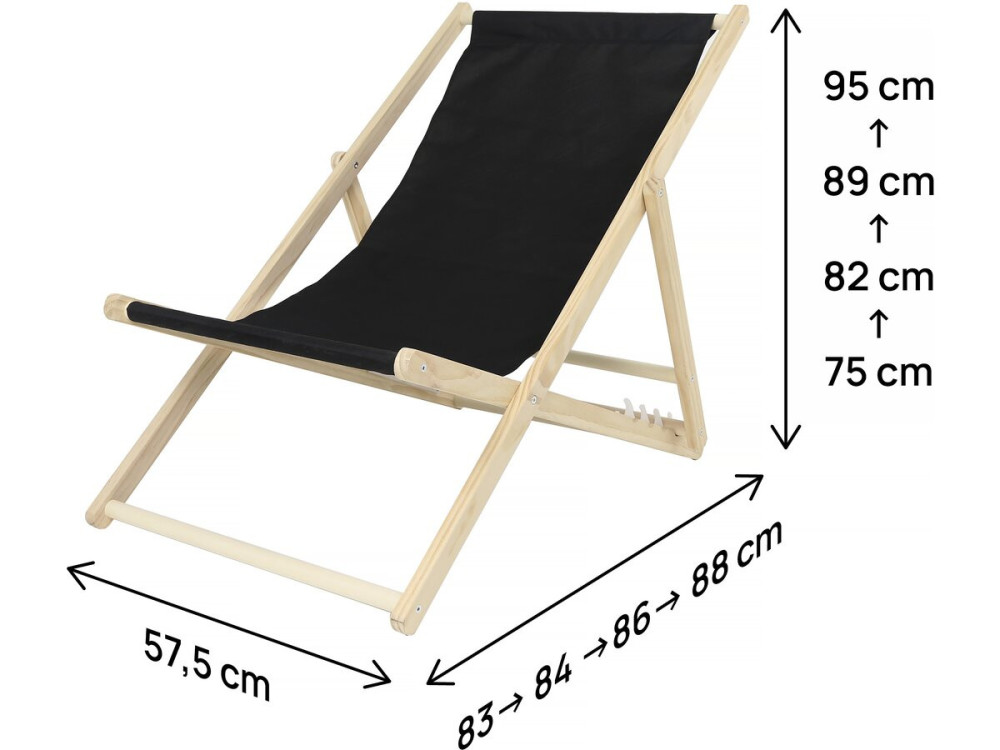 Lot de 2 transat en bois "Chilienne" - 107 x 56.5 x 81 cm - Noir