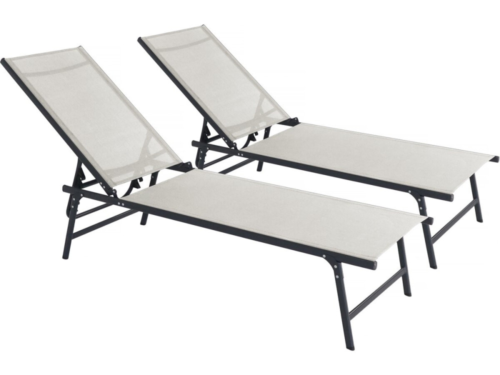 Lot de 2 bains de soleil en métal "Sublima" - 180 x 54 x 104 cm - Beige