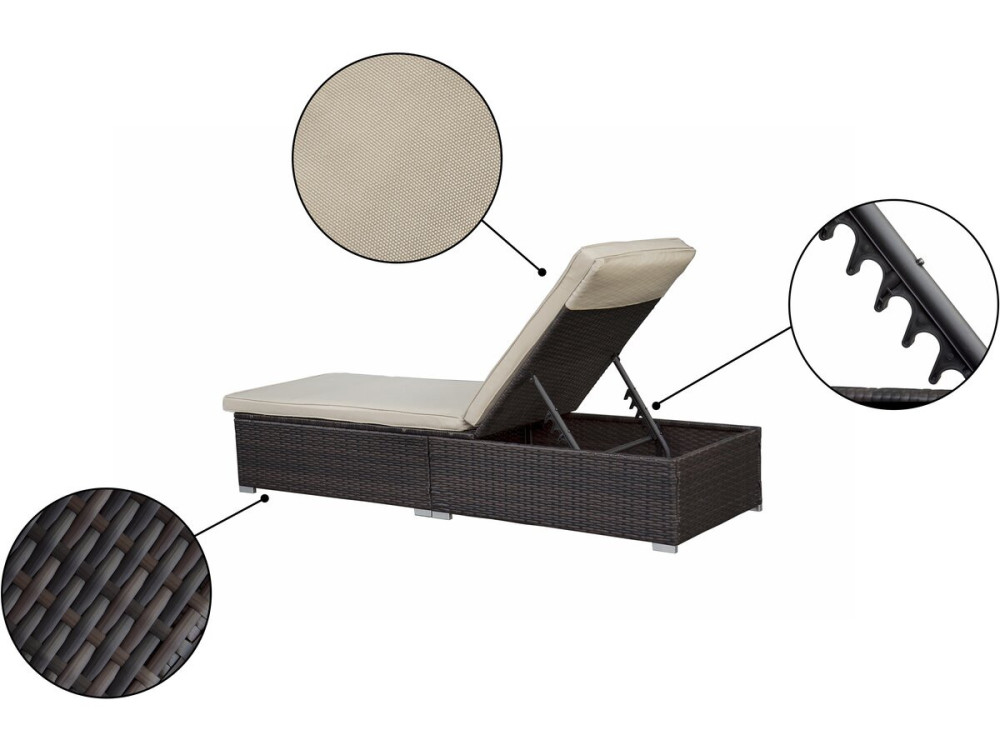 Lot de 2 bains de soleil en résine tressée avec coussins et table basse "Alice" - Marron