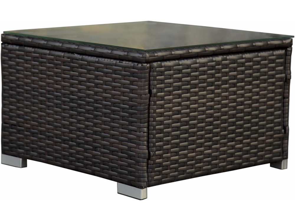 Lot de 2 bains de soleil en résine tressée avec coussins et table basse "Alice" - Marron