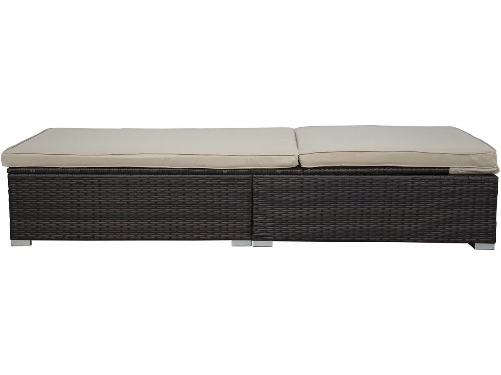 Lot de 2 bains de soleil en résine tressée avec coussins et table basse "Alice" - Marron