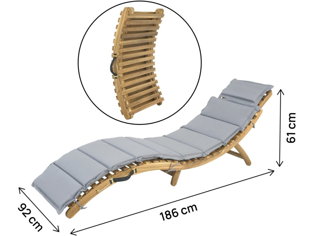 Bain de soleil en bois avec coussins inclus "Jakarta" - Gris