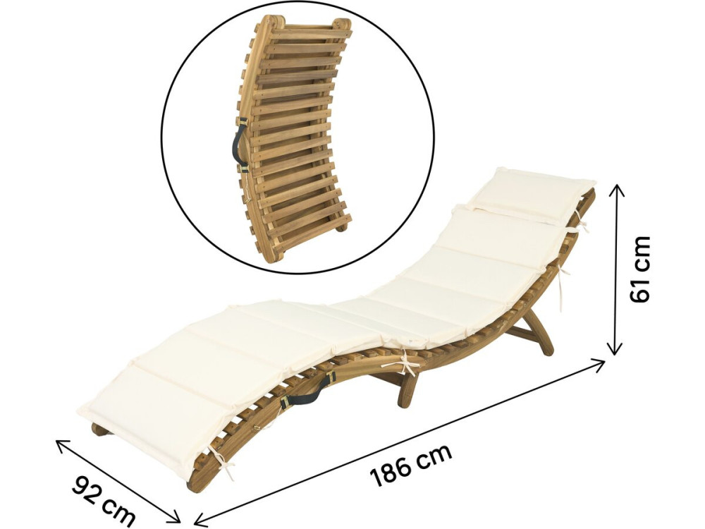 Bain de soleil en bois avec coussins inclus "Jakarta" - Beige