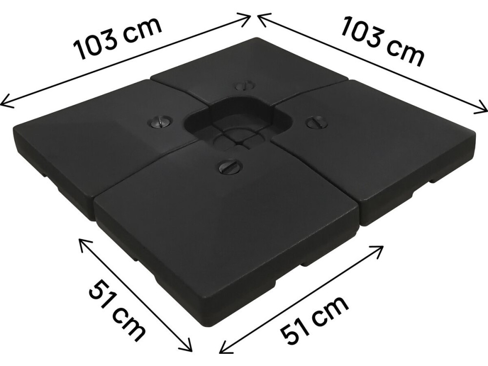 4 Dalles à lester pour gros parasol déporté - 4 x 3 - 104 KG - Noir