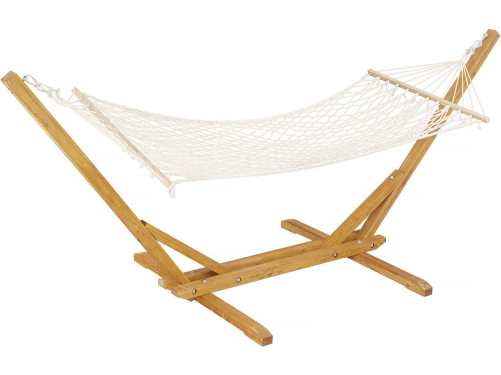Hamac bois avec toile en macramé "Dallas" - 305 x 120 x 123 cm - Blanc