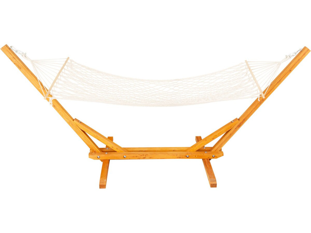 Hamac bois avec toile en macramé "Dallas" - 305 x 120 x 123 cm - Blanc