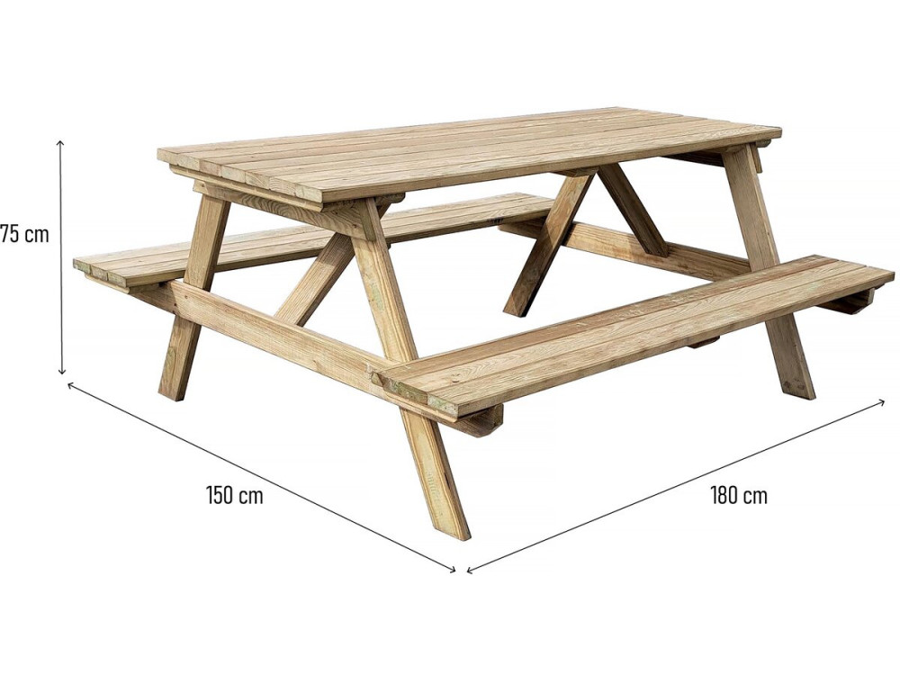Table adulte pique-nique "Gardenia" - 180 x 150 x 75 cm - 6/8 personnes