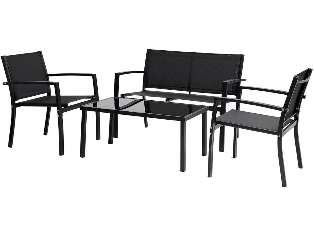 Salon de jardin bas "Lino" - 4 places  - Noir