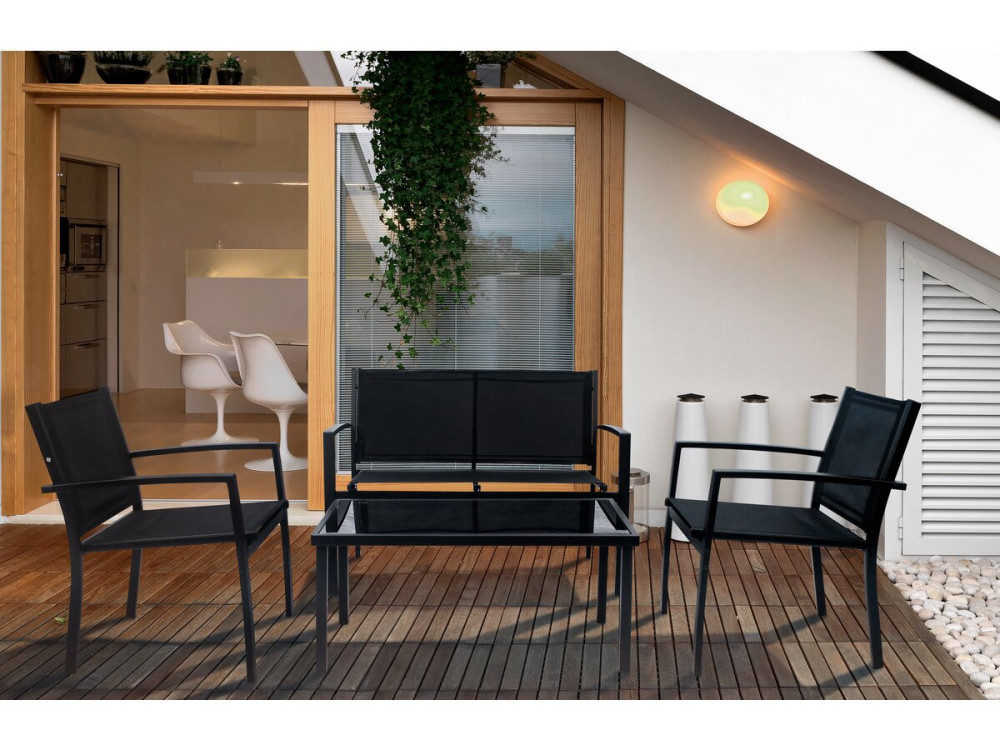 Salon de jardin bas "Lino" - 4 places  - Noir