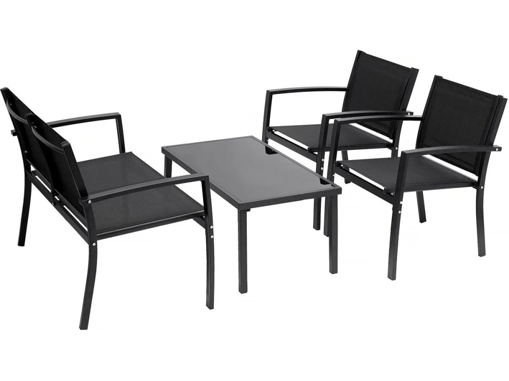 Salon de jardin bas "Lino" - 4 places  - Noir