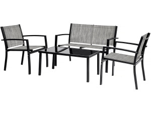 Salon de jardin bas "Lino" - 4 places  - Gris