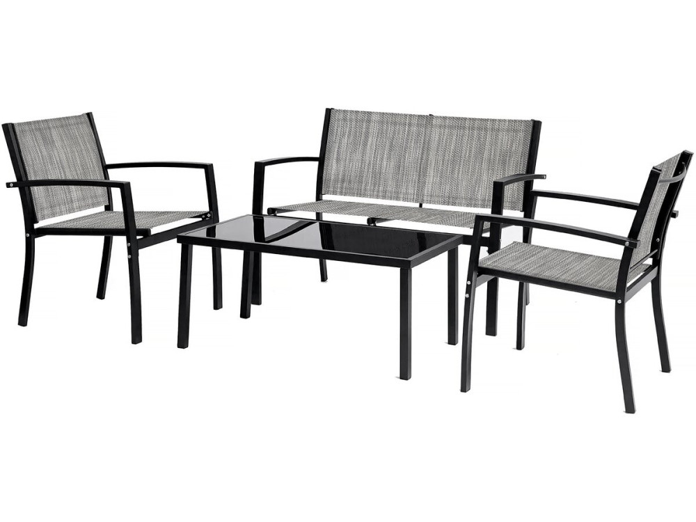 Salon de jardin bas "Lino" - 4 places  - Gris