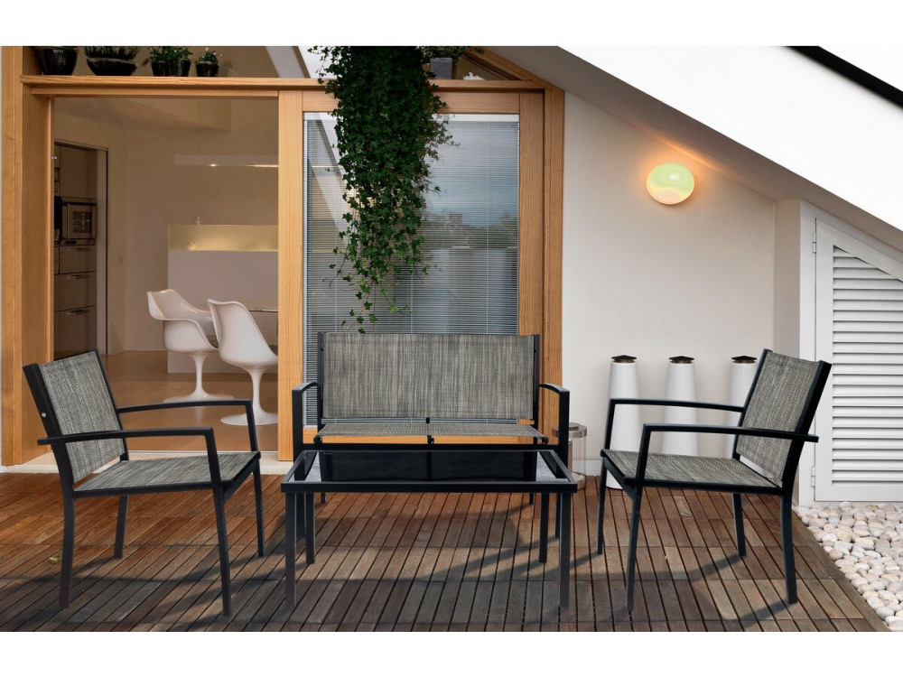 Salon de jardin bas "Lino" - 4 places  - Gris