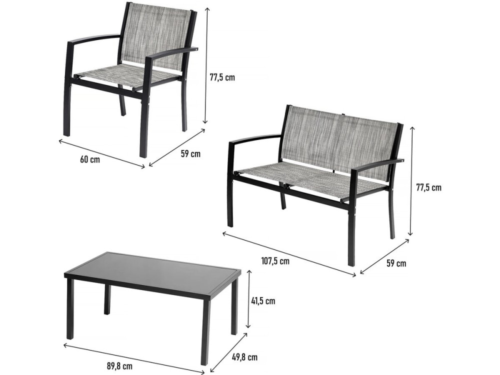 Salon de jardin bas "Lino" - 4 places  - Gris