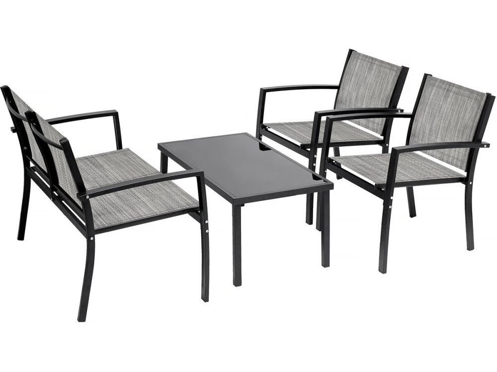 Salon de jardin bas "Lino" - 4 places  - Gris