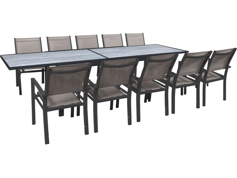 Salon de jardin repas extensible "Lagos" - 200/320 x 105 x 76 cm - Taupe - 10 places
