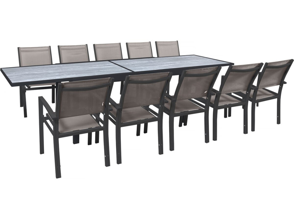 Salon de jardin repas extensible "Lagos" - 200/320 x 105 x 76 cm - Taupe - 10 places