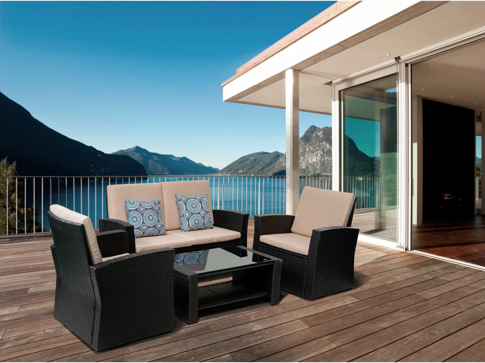 Ensemble de meubles de terrasse "Ilana" - 4 pièces - Osier - Noir