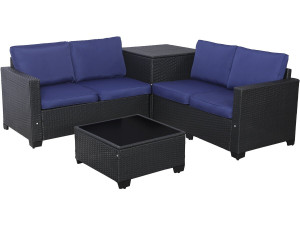 Salon de jardin en résine tressée avec coffre de rangement "Riley" - 4 places - Bleu foncé