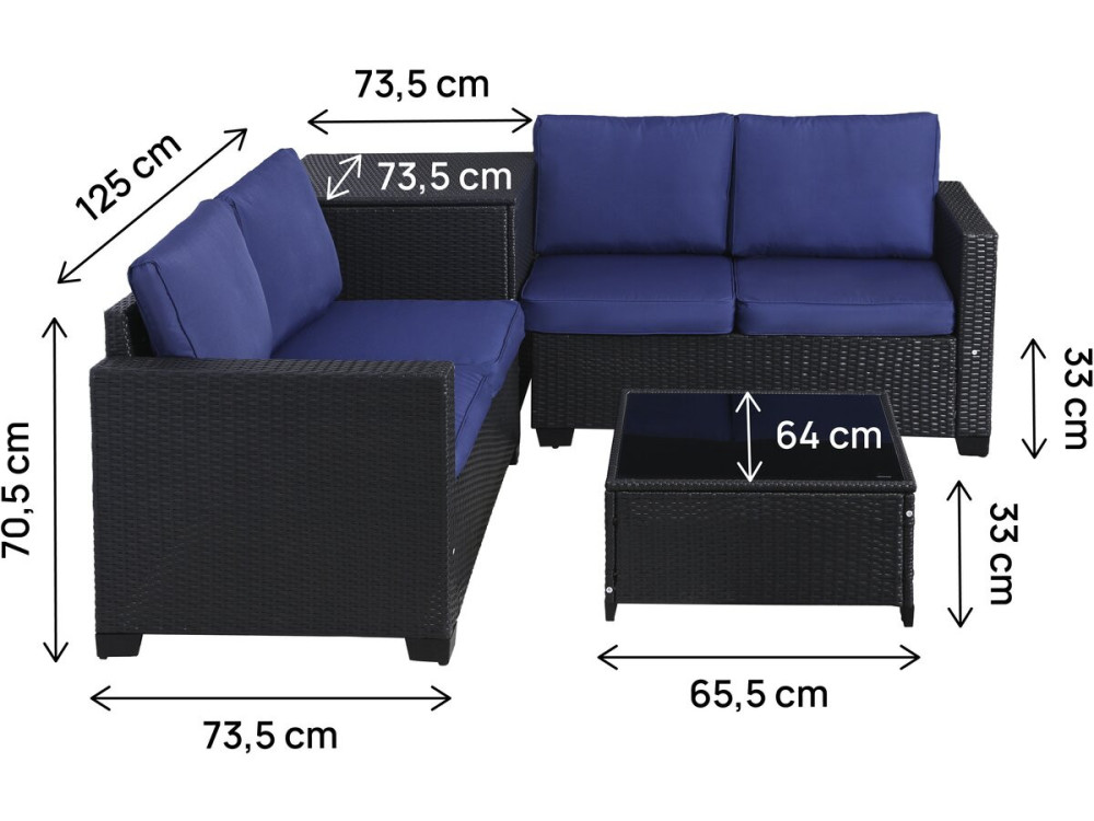 Salon de jardin en résine tressée avec coffre de rangement "Riley" - 4 places - Bleu foncé