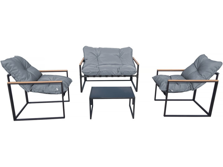 Salon de jardin "Jules" - 4 places - Gris/Noir