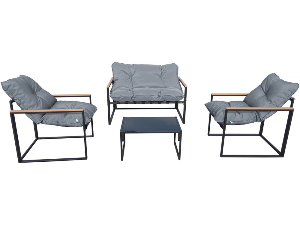 Salon de jardin "Jules" - 4 places - Gris/Noir