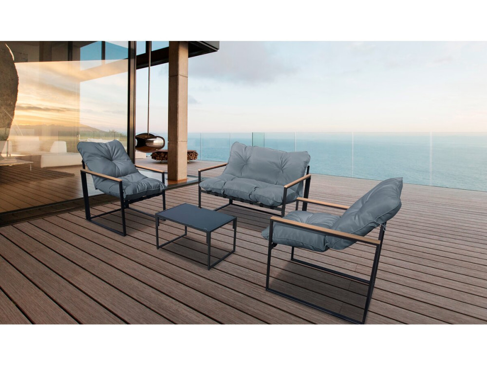 Salon de jardin "Jules" - 4 places - Gris/Noir