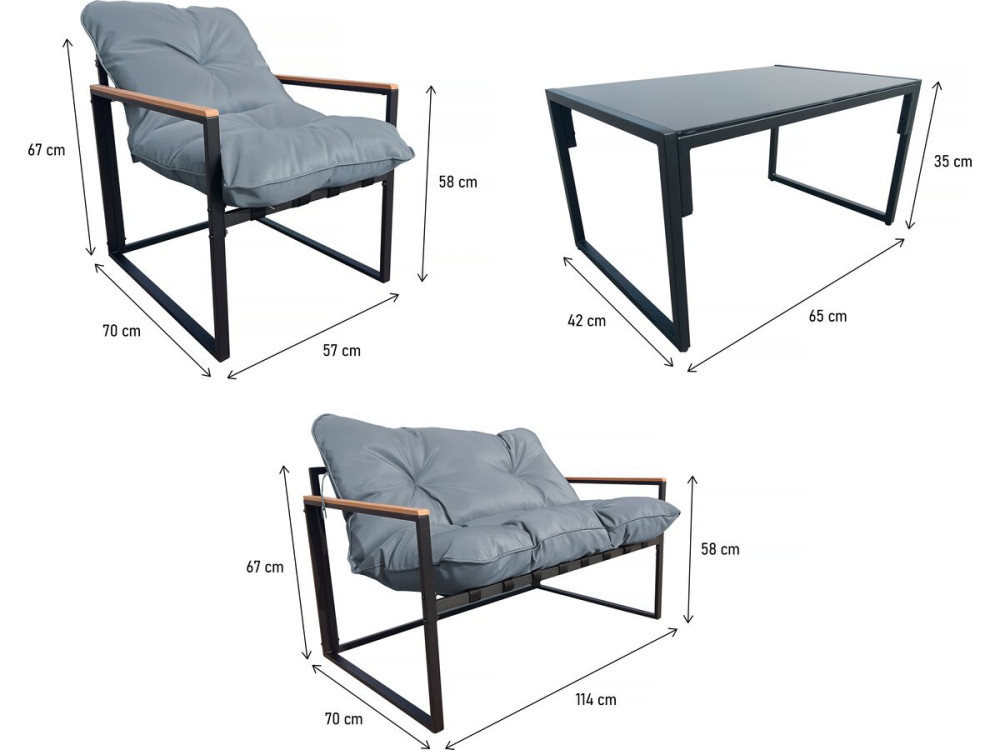 Salon de jardin "Jules" - 4 places - Gris/Noir