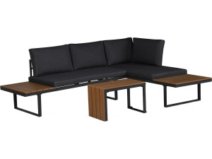 Salon de jardin canapé d'angle modulable décor imitation bois "Sylva" - 4 places - Gris
