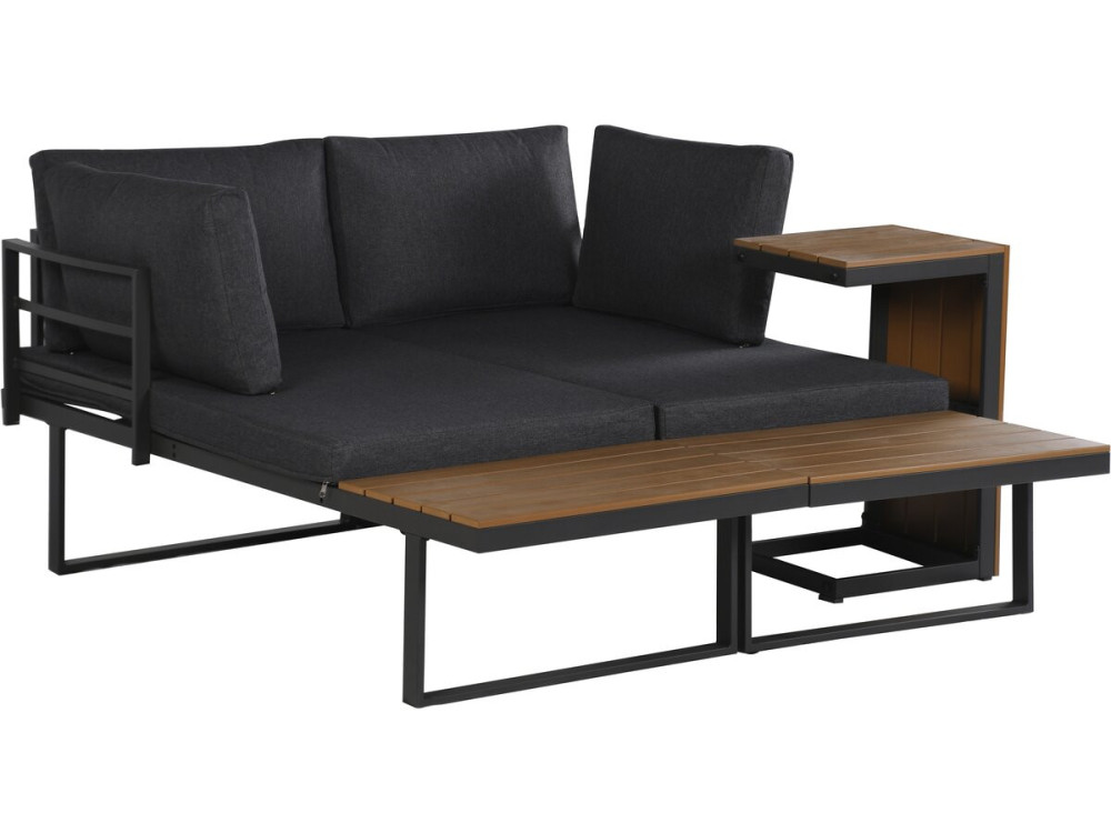 Salon de jardin canapé d'angle modulable décor imitation bois "Sylva" - 4 places - Gris