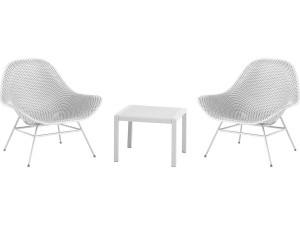 Lot de 2 fauteuils de jardin avec table basse "Soléna" - Blanc