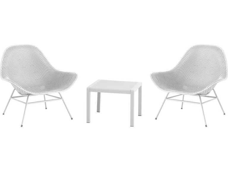 Lot de 2 fauteuils de jardin avec table basse "Soléna" - Blanc