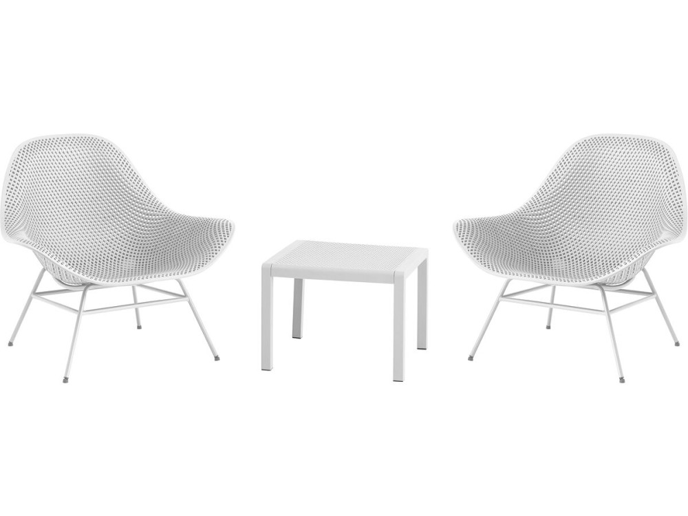Lot de 2 fauteuils de jardin avec table basse "Soléna" - Blanc