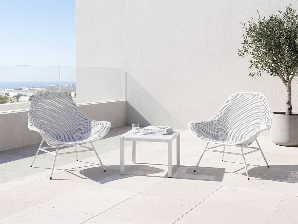 Lot de 2 fauteuils de jardin avec table basse "Soléna" - Blanc